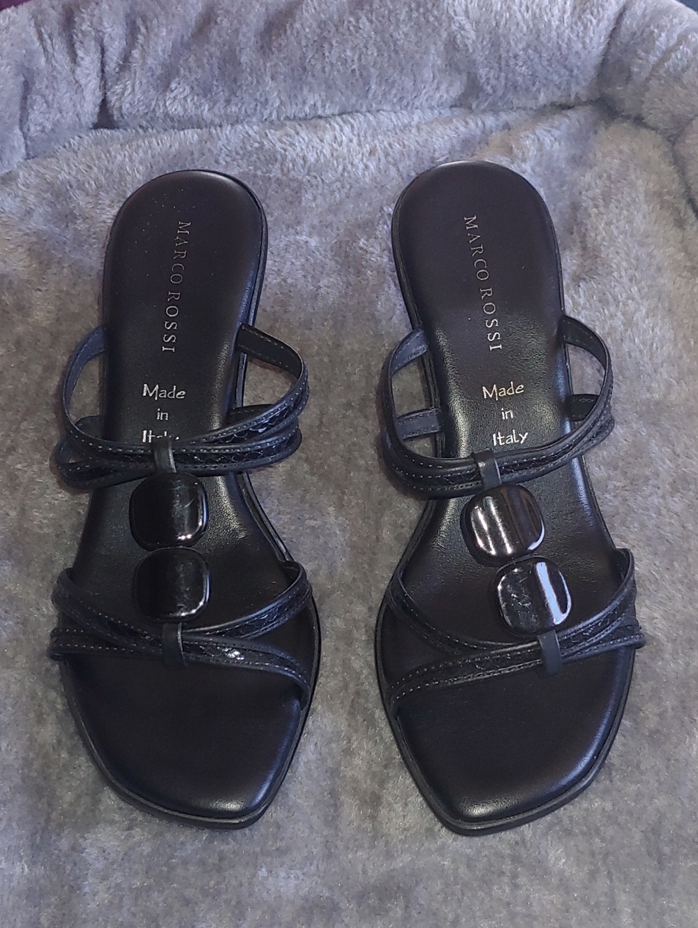 Marco Rossi-Made In Italy- Black Wedge Sandals